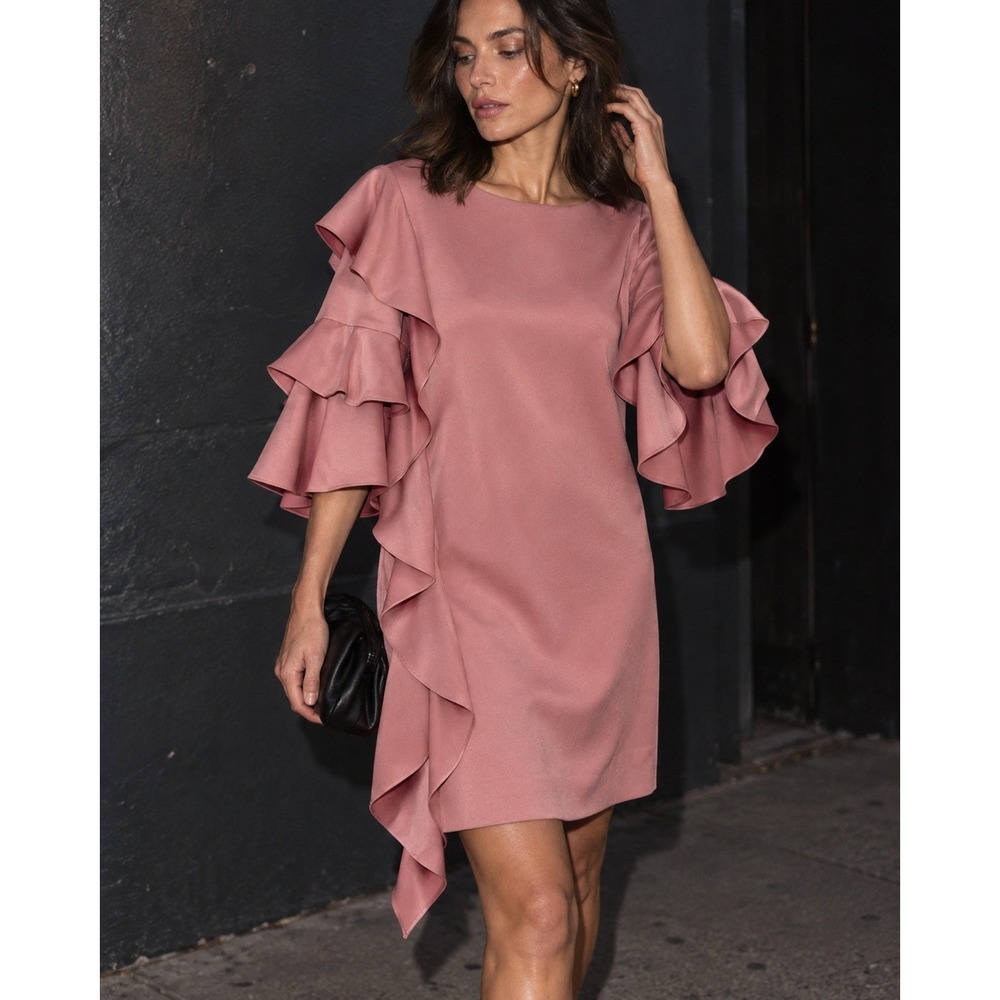 Ted Baker Eicio Ruffle Sleeve Shift Dress Dusty Rose Pink (Ted4) US 12